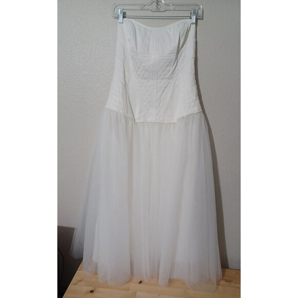 NWT Anthropologie BHLDN Strapless ALine White Satin TulleSkirt Midi Dress Size M - Picture 10 of 16